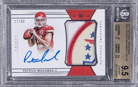 2017 Panini "National Treasures" Jersey Autograph (RPA) #161 Patrick Mahomes Signed Jersey Patch Rookie Card (#17/99) – BGS GEM MINT 9.5/BGS 10
